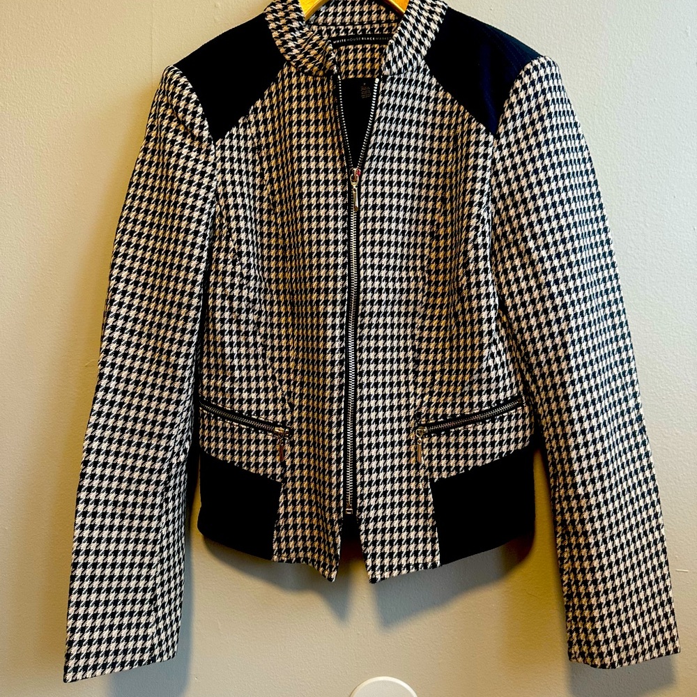 White House Black Market Cropped Houndstooth Jacket, EUC
